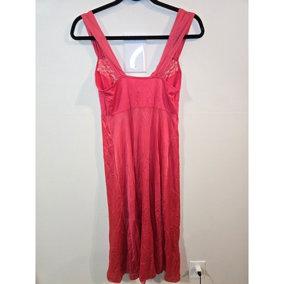 Vintage Quiet Moments Night Gown Coral Maxi Slip Dress Small Lace Satin Romantic - Picture 4 of 4